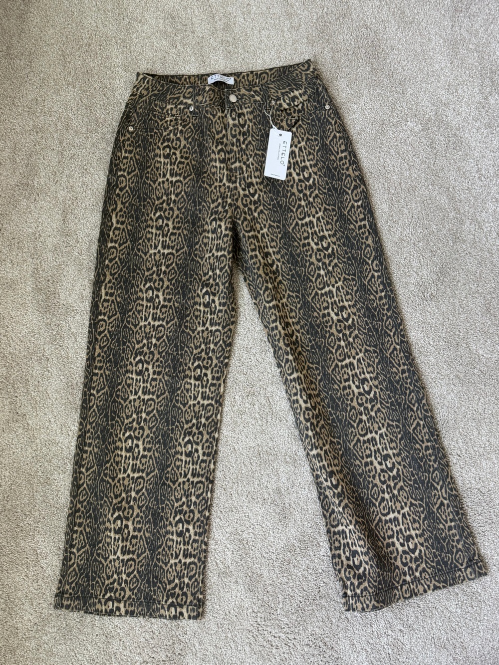 ETTELO Leopard-Print Wide Leg Jeans in Brown and Black